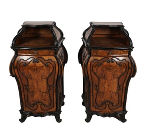 A Pair of Northern Italian Walnut and Ebonized Bedside Cabinets