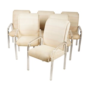 A Set of Six Upholstered Lucite Armchairs