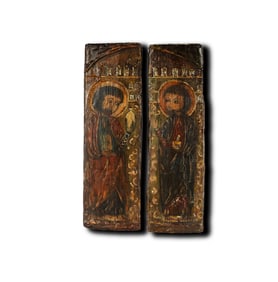 A Pair of Painted Wood Panels of Saints