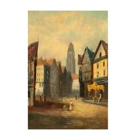 After Friedrich Ernst Morgenstern, German, 1853 - 1919: Town Scene with Figures