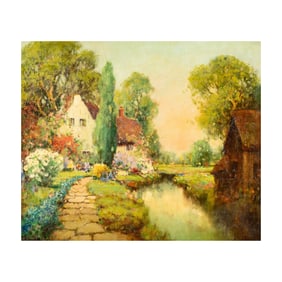 George Thompson Pritchard, American 1878-1962, Cottages and Gardens Along a Stream