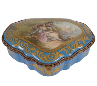 A Sevres-Style Blue-Ground Porcelain Heart-Shaped Table Box