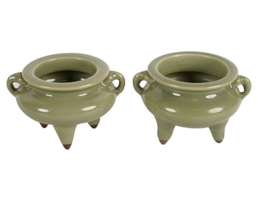 A Pair of Chinese Celadon-Glazed Censers