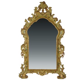 An Italian Rococo Gilt and Painted Wood Mirror