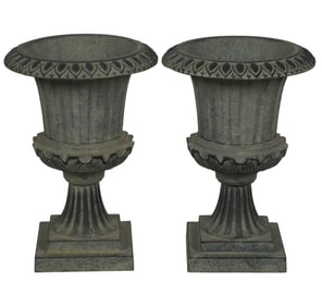 A Pair of Virginia Metalcrafters Patinated Iron Urn-Form Planters