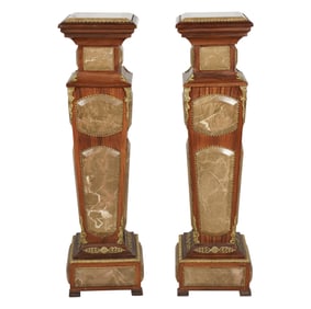 A Pair of Stone-Inset and Gilt Metal-Mounted Pedestals