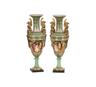 A Pair of French Empire-Style Porcelain Urns