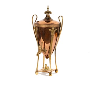 A Late Georgian Neoclassical Copper and Brass Hot Water Urn