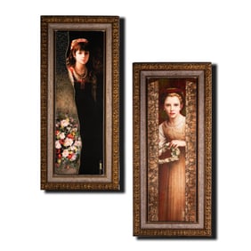 Two Hand-Embellished Giclee Prints on Canvas