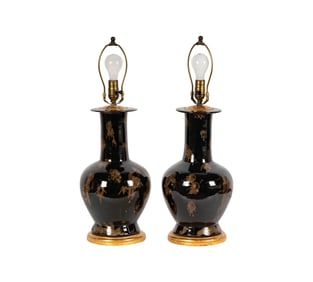A Pair of Chinese Porcelain Vases Mounted as Table Lamps