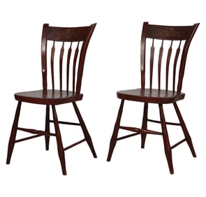 A Pair of American Red-Painted Spindle Back Side Chairs
