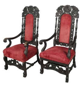 A Pair of Anglo-Indian Carved Hall Chairs