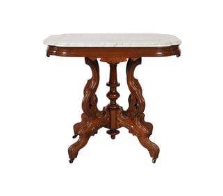 A Renaissance Revival-Style Marble-Top Walnut Table