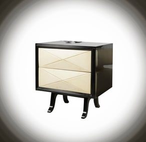 A Parchment and Black Lacquer Two-Drawer End Table