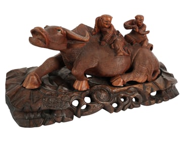 A Chinese Carved Water Buffalo Group