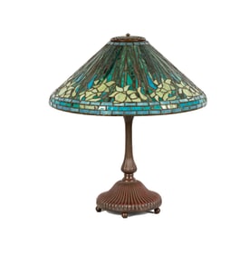 A Tiffany-Style Bronze and Leaded Glass Table Lamp