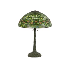 A Tiffany-Style Tree-Form Bronze and Leaded Glass Table Lamp
