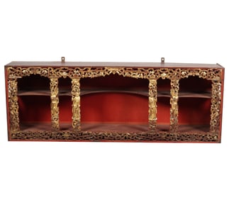 A Chinese Red Lacquered and Gilt Wall-Mounted Shrine
