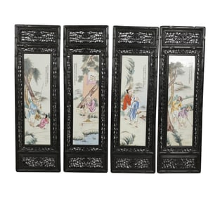 A Set of Four Chinese Painted Porcelain-Inset Panels