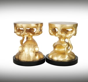 A Pair of Gilt Root Wood-Form Lamp Tables