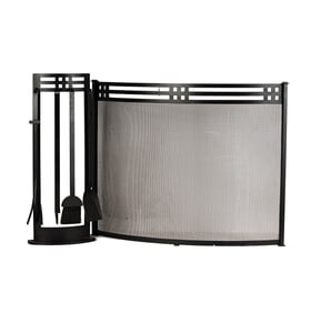 An Art Deco-Style Iron Fire Screen and Fire Tool Set