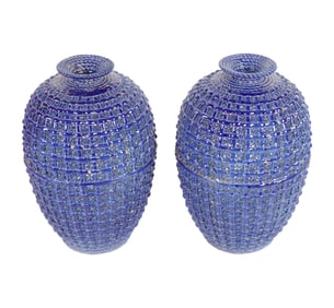 A Pair of Chinese Blue-Glazed Reticulated Porcelain Vases