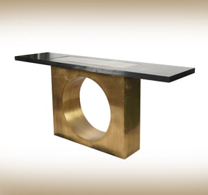 A Modernist Brass and Ebonized Wood Console Table