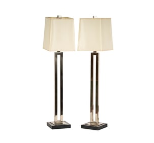 A Pair of Modernist Chrome and Metal Table Lamps