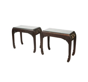 A Pair of Chinese Stone-Inlaid Hardwood End Tables