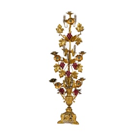 A Gilt Metal and Colored Glass Grandole