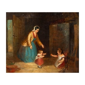 Selim Rothwell, British 1815-1881, Interior with Mother and Children