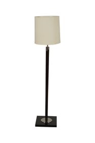 A Contemporary Stained Wood and Brushed Metal Floor Lamp