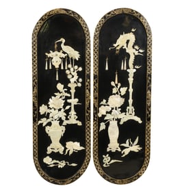 A Pair of Japanese Mother of Pearl-Inlaid Panels