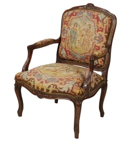 A Louis XV-Style Needlepoint-Upholstered Fauteuil