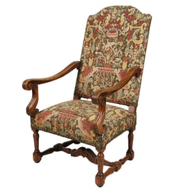 A Needlepoint-Upholstered Walnut Hall Chair