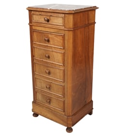 A French Marble-Top Walnut Nightstand