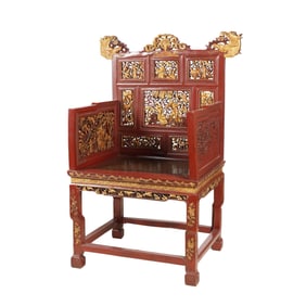 A Chinese Red Lacquer and Gilt Armchair