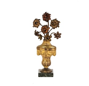 A Gilt Metal and Tole Peinte Floral Garniture