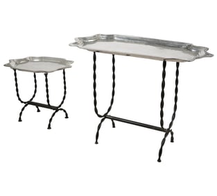 Two Iron and Pewter Tray-Top Tables