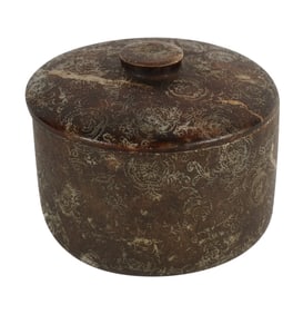 A Japanese Incised Stone Round Covered Box