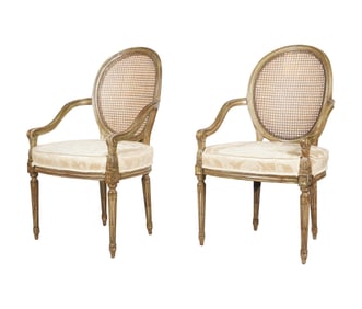 A Pair of Louis XVI-Style Caned Fauteuils