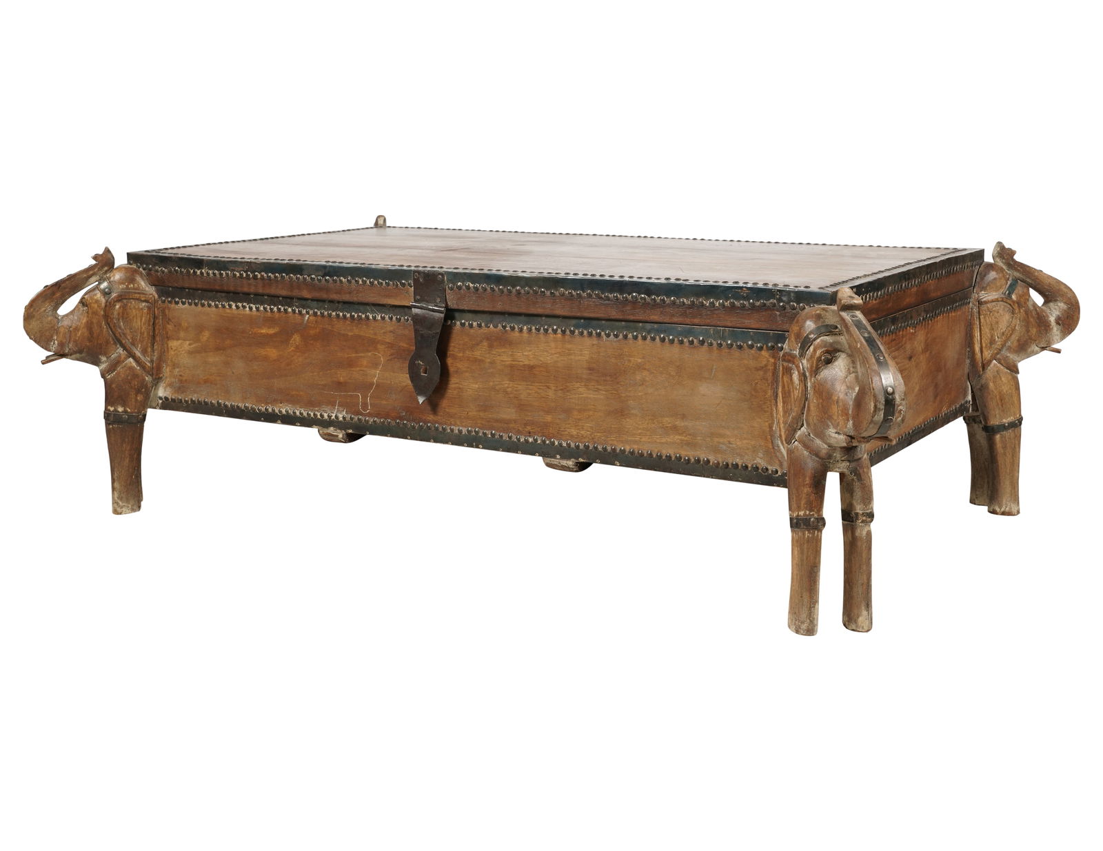 An Indian Carved Wood Elephant Motif Coffee Table / Trunk (1 of 10)
