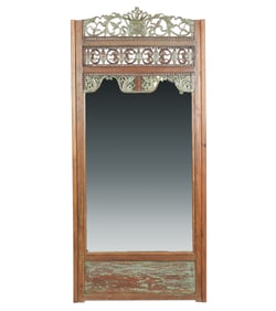 An Indonesian Mirror-Inset Carved Wood Panel