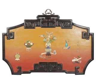 A Chinese-Style Hardstone-Inlaid Panel