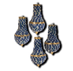 A Set of Four Gilt Metal and Colored Glass Sconces