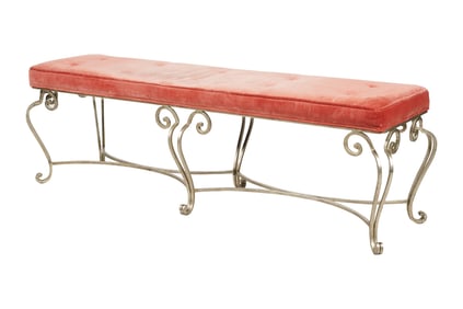 A Silvered Metal Upholstered Bench