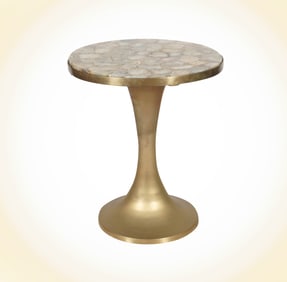 A Tulip-Form Agate Stone and Brass-FInish Lamp Table