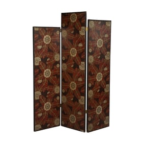 An Art Deco-Style Painted Leather Three-Panel Folding Screen