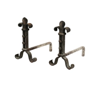 A Pair of Wrought Iron Andirons