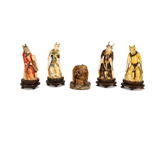 A Group of Chinese Carved and Painted Wood Figures